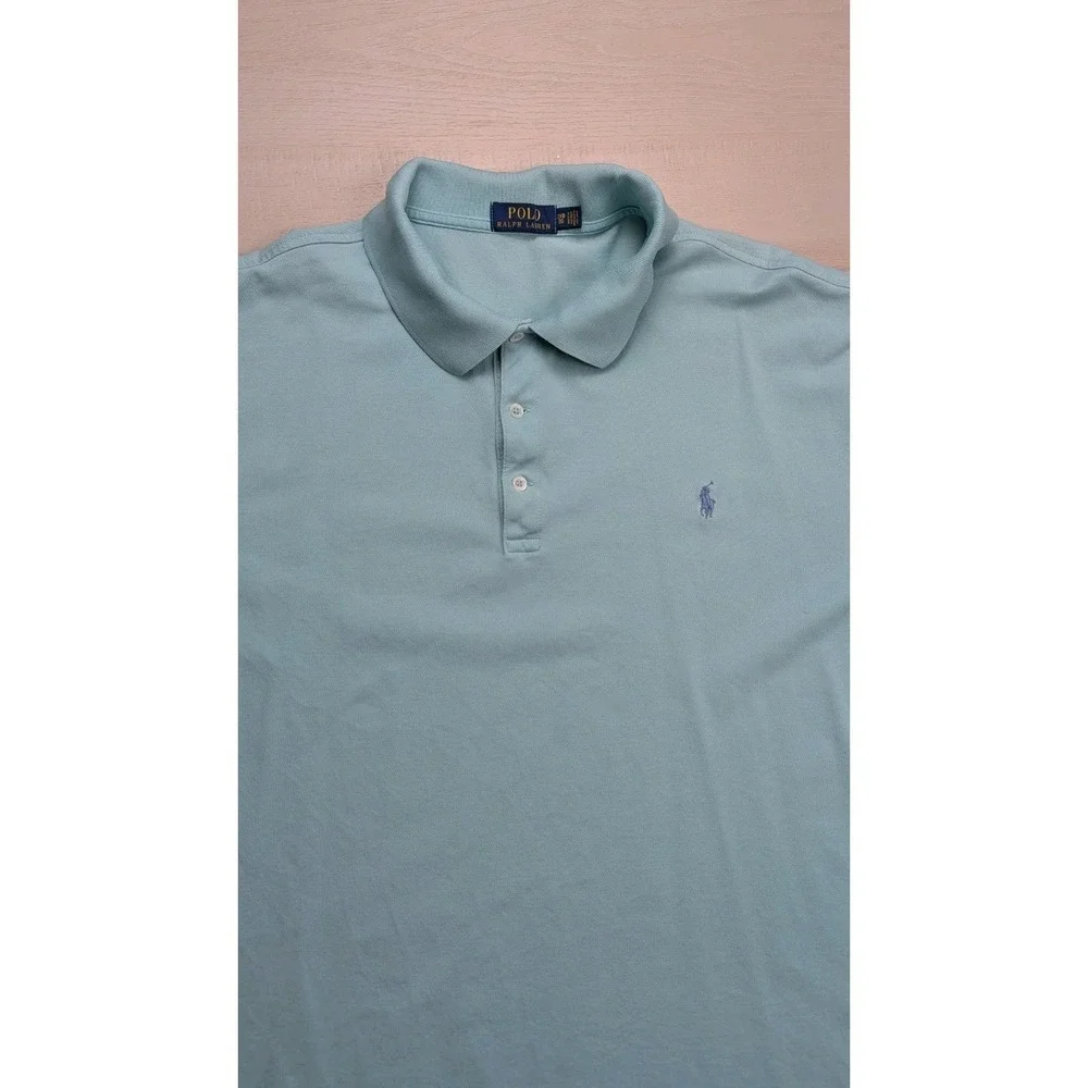 Polo Ralph Lauren Polo Shirt Mens 2XB‎ Big Light Blue Preppy Pony Short Sleeves